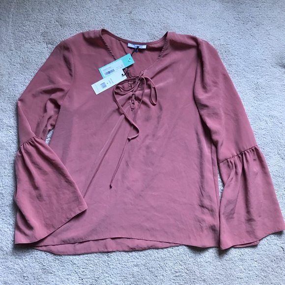 Waverly Grey Lace Up Bell Sleeve Blouse Easter Top - Picture 1 of 4